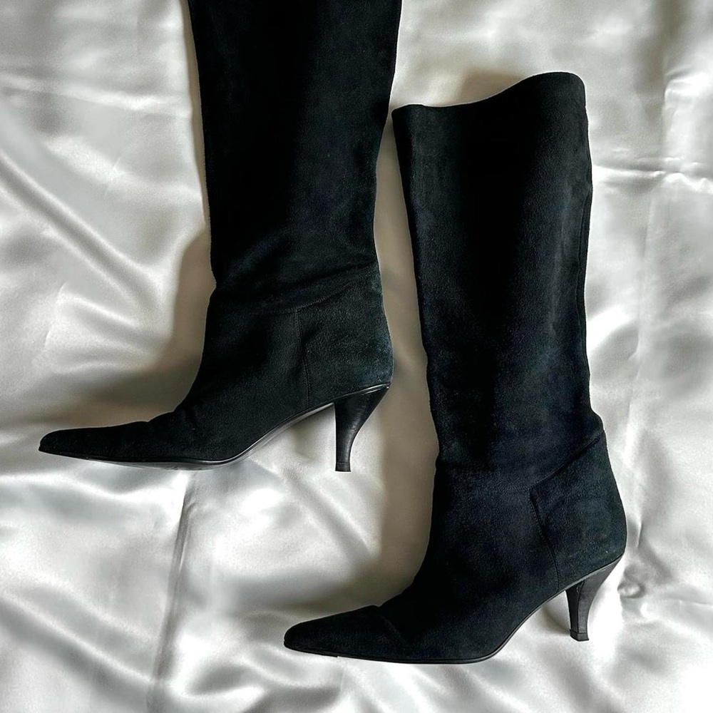 ENZO ANGIOLINI BLACK SUEDE POINTED TOE TALL BOOTS KITTEN HEEL Size-10 - Picture 3 of 10